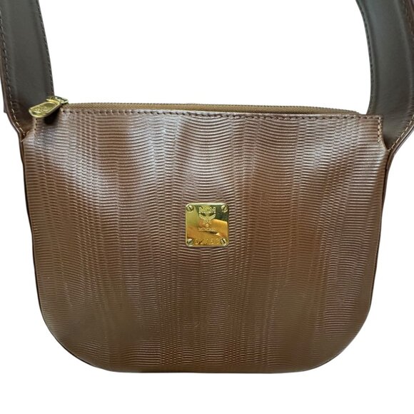 MCM Textured Brown Shoulder Bag with Gold Accents - Picture 2 of 11